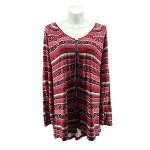 Chelsea Studio Boho Stripe Hi-Low Henley Tunic Top 4X 34/36 NWT Button Front